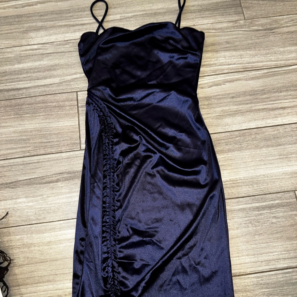 SUMMER READY Windsor Elegant Navy Satin Dress